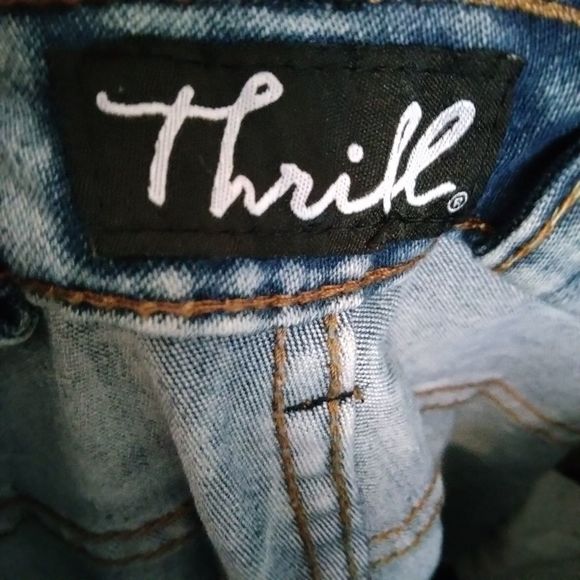 Thrill Extremely Distressed Blue Denim Overalls Size 22 - Picture 3 of 9